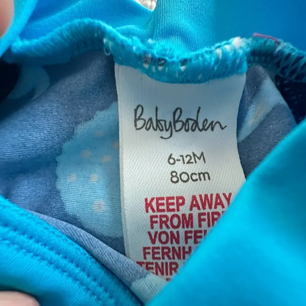 Baby Boden Ocean Print Long Sleeve Rash Guard Swim Shirt EUC 6-12mo